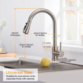Kitchen Faucet for Sinks, VFauosit Pull Down Brushed Nickel Stainless Steel Single Hole or 3 Holes Kitchen Faucets with Pull Down Sprayer for RV Farmhouse Campe with Replace Sprayer Head Settings