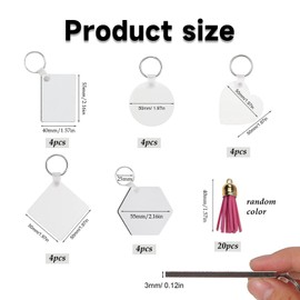 80pcs Keychain Set, 20pcs MDF Pendants Rings Clips Tassels Blank Sublimation Keychains for DIY Crafts, MDF