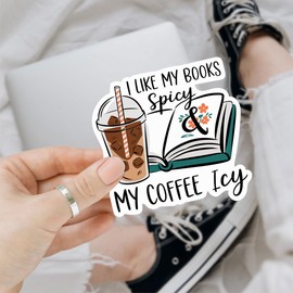 3pcs-3in I Like My Books Spicy and My Coffee ICY Iced Sticker, Coffee and Spicy Books Sticker, Book Coffees Lovers Stickers for Laptop Water Bottle Phone Car Window Helmet Kindles Tumbler