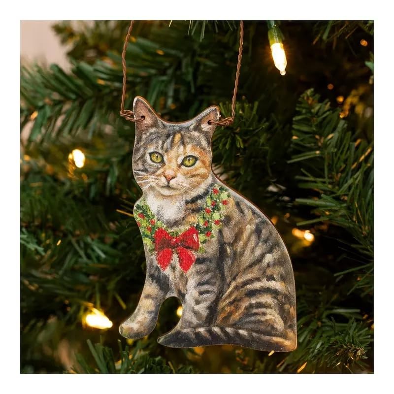 Christmas Cat Wood Ornament (Tabby)
