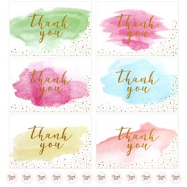 Thank You Cards Set: 12 Sheets Thank You Greeting Cards with Envelopes and Stickers,watercolour design, Greeting Cards for Wedding, Kids - Fully Recyclable and Eco-friendly cards
