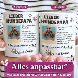 Tassenliebling® Hundepapa Tasse personalisiert mit Namen – Tasse mit Foto – Vatertagsgeschenk Idee - Geschenk für Hundebesitzer - Papa Geschenk – 330ml Keramik