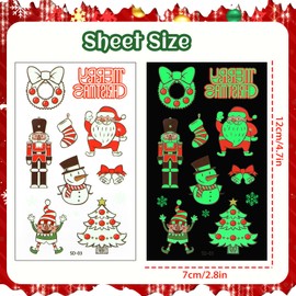 JUNEBRUSHS Glowing Christmas Temporary Tattoos for Kids, 208Pcs Kids Tattoos 20 Sheets Christmas Stocking Stuffers Glow in the Dark Decorations for Boys Girls Christmas Face Makeup Gift Filler