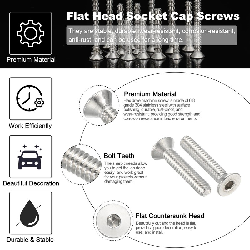PATIKIL #10-24 x 1 Inch Flat Head Socket Cap Screws