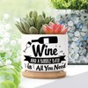 DecStic Wine and A Bubble Bath is All You Need Planter Ceramic Family Quote Round Plant Pot with Drainage Holes and Bamboo Tray Pot for Home Office Decoration