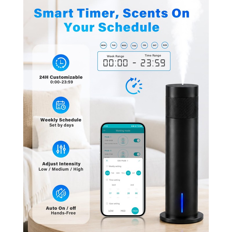 Waterless Essential Oil Diffuser with App, Cordless Rechargeable Cold Air