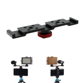 Dual Camera Flash Rail Light Bracket - Flash Mount Flash Mount Hot Shoe with 1/4 3/8 Inch Screw Holes for LED Light Tripod Flash Light Microphone DSLR, Black