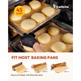 2 Value Pack 15in x 242ft, 300 Sq.Ft Unbleached Parchment Paper Roll for Baking, Katbite Parchment Baking Paper with Serrated Cutter, Non-stick Parchment Roll for Cooking, Air Fryer, Steaming, Bread