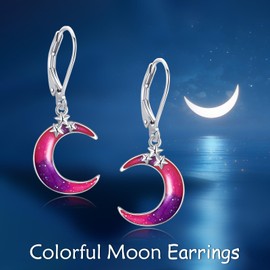 VONALA Colorful Moon and Star Earrings 925 Sterling Silver Moon Earrings for Women Enamel Earrings Moon Jewelry