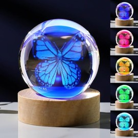 3D Butterfly Gifts for Women - Crystals Ball 60mm - Butterfly Figurines Decor Glass Animals Figurine - Keepsake Paperweight
