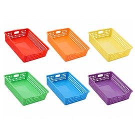 6 Pack Classroom Paper Baskets, Organizing Desk Boho Tray for A4 Papers, Classroom Storage Plastic Paper Bins, Fun Turn in Trays for Teachers and Students, Office Desk Room Trays Organizer