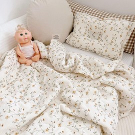 BuLuTu Muslin Toddler Quilt Cute Toddler Bed Blanket Baby Comforter for Crib Muslin Blankets Soft Lightweight Toddler Comforter for Girls Boys, Wildflower Pattern, 59"x47"
