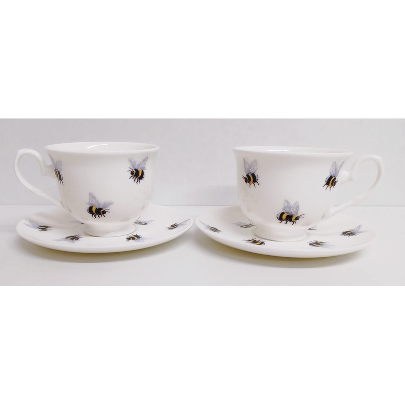 Rainbow Decors Bees 2 Tea Cups 2 Saucers Fine Bone