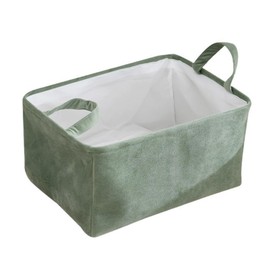 Whakano Foldable Velvet Storage Basket, Storage Box Cupboard, Storage Baskets Basket Storage with Handles for Toys Wardrobe Shelves Clothing Home, Green, 35 x 25 x 18 cm