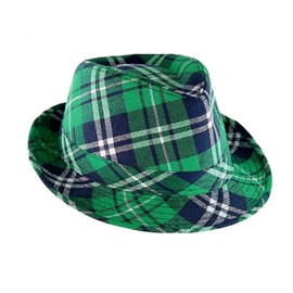 Ankelesz St. Patrick's Day Fedora Hat Plaid Green Costume Accessories Headwear for French Parade and Party for Men Women