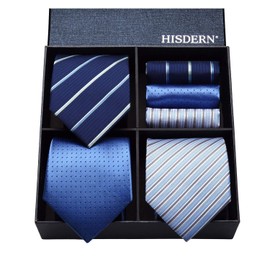 HISDERN Lot 3 Piece Men's Tie Classic Elegant Ties and Pocket Square Silk Tie Set Wedding Party Tie - Multiple Sets, Z-TC3-01