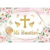 Msocio 7x5ft Polyester Pink Flower Mi Bautizo Backdrop Baptism First