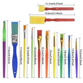 Children's Paint Brushes,12 Pieces Kids Art Paint Brush Sponge Paint Brushes, Childrens Artist Paint Brushes Set for Watercolor, Oil, Acrylic, Face Painting