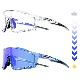 KAPVOE Photochromic Cycling Glasses for Men Women Sports Sunglasses HD High Contrast Lenses Frame Discoloration Bike Glasses - Colour: Blue-62