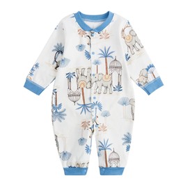 JiAmy Newborn Baby Boy Girls Rompers Clothes Set, Cotton One Piece Jumpsuit Long Sleeve Outfits Blue Elephant 0-3 Months