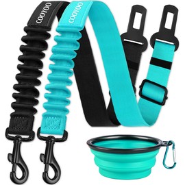 COOYOO Dog Seat Belt,3 Piece Set Retractable Dog Car Harness Adjustable for Vehicle Nylon Pet Safety Heavy Duty & Elastic