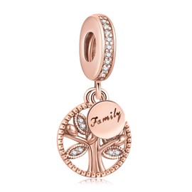 Amuefer Charms for Bracelets Rose Gold Family Tree Dangle 925 Sterling Silver Pendant Gift for Women Bracelet Necklaces