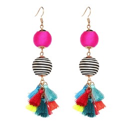 DIYANMMY Unique Boho Colorful Tassel Thread Ball Dangle Earrings Hand Winding Tassel Ethnic Style Personality Earrings Women's Teen Girls Birthday Christmas Valentine's Day Gifts, Metal, n/p