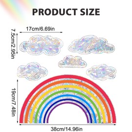 EIYVPRA Rainbow Window Stickers White Clouds Rainbow Suncatcher Sticker Bird Protection Window Pictures Children's Window Stickers Children Glass Panels Rainbow Sticker Prism Window Sticker Sun