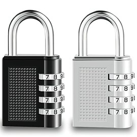 Candados Combinación-Candado de Seguridad Combinaciones de 4 Dígitos Ideal para Puerta de Verja,Lockers,Maleta de Equipaje,Cerraduras de Equipaje,Archivadores,Caja de Herramientas(2PCS)(negro + plata）