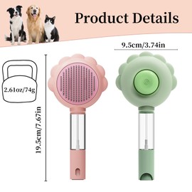 2-in-1 Pet Grooming Brush for Dogs and Cats - One-Click Hair Removal, Built-in Water Sprayer Handle, Safe Rounded Pin Design - Effortlessly Remove Shedding Fur and Detangle Knots (Green)