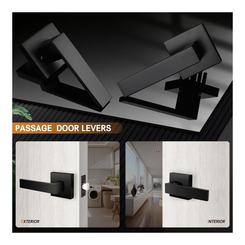 Probrico 4 Pack| Square Passage Levers Matt Black Hall and
