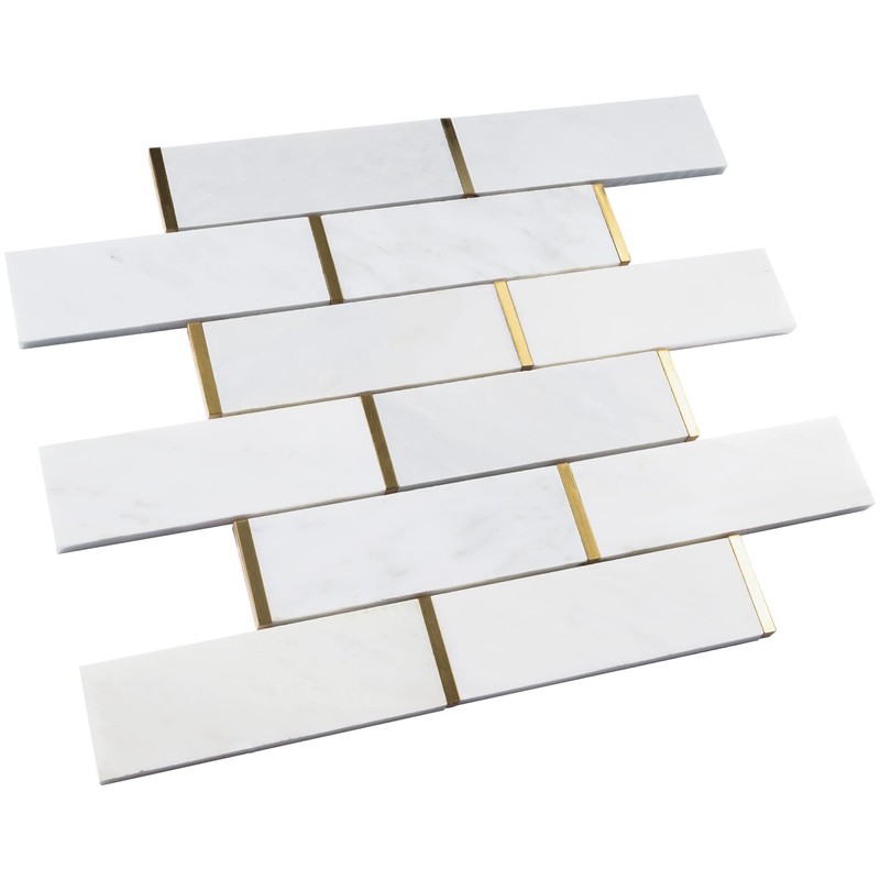 NBG-2 2x6 White and Gold Metal Stainless Steel Polished Marble