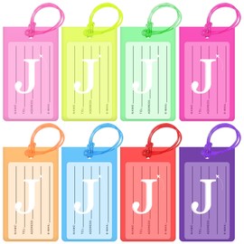 8 Pack English Alphabet Color Flexible Travel Baggage Tag - for Luggage Bag/Trunk - Set Name ID Tag During Travel-Letter J