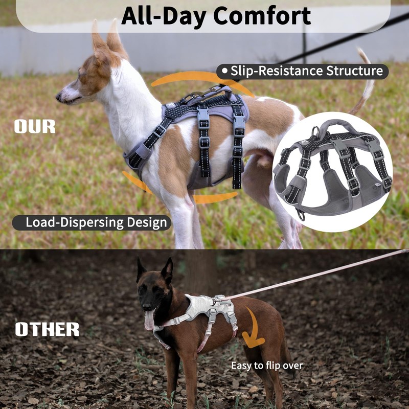 Huntboo Reflective Dog Harness with Handle, Escape Proof, No Slip,