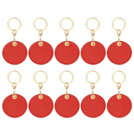 PATIKIL 10pcs Leather Keychain Blanks, 55mm Sublimation Keychain Blanks PU Leather Key Chain Bulk Keyring with Rings for Name Tag Dog Cat Collar Keys, Round,Red