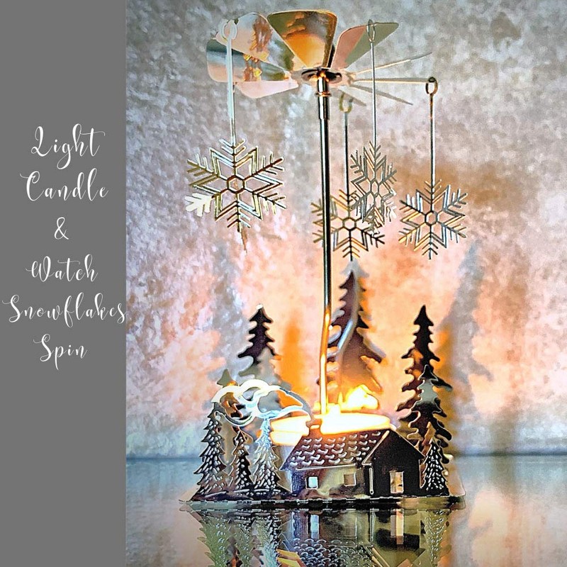 Silver Winter Cabin Candle Spinner - Silver Plated Laser Cut
