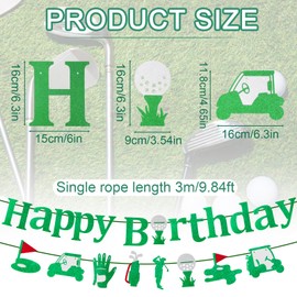 Pre-Strung Golf Happy Birthday Banner, Glitter Card Paper Banner Sports Theme Party Decorations for Kids Adults Golf Themed Birthday Baby Shower Decor (Green)