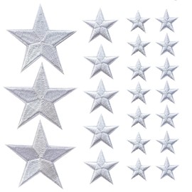 Zlettery 30pcs White Star Iron on Patches, 3 Sizes Star Embroidered Patches for Clothing, Jackets, Hats,Backpacks, Jeans