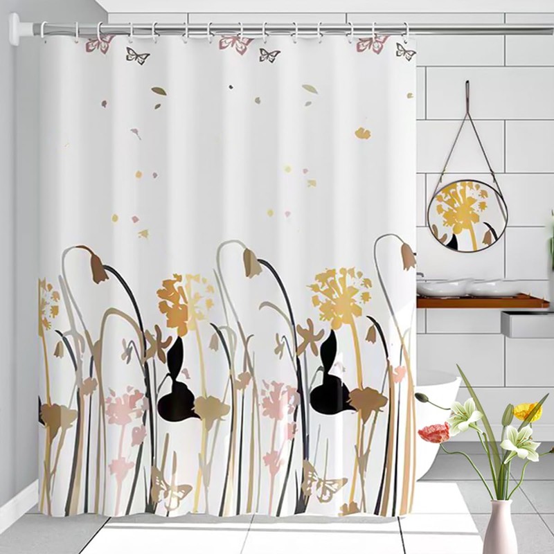 Cawtiuly Shower Curtains Waterproof Washable Fabric Bath Curtain with Hooks