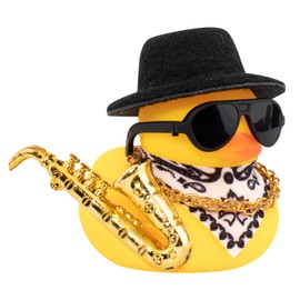 wonuu - Tablero de goma para coche, diseño de pato amarillo con sombrero de sol, collar de anteojos de sol para decoración de salpicadero de coche, diseño de pato, color negro