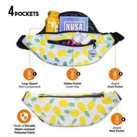 Vibe FESTIVAL GEAR Fanny Pack for Men Women - Many Prints - Black Holographic Silver Gold Cute Waist Bag for Festival Rave Hiking Running Cycling