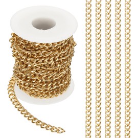 PATIKIL 16.4Ft Aluminium Curb Chains Twisted Links, 8x6mm Curb Chain Spool Jewelry Making Chains Craft Chain for Necklace Bracelet Earring, Gold
