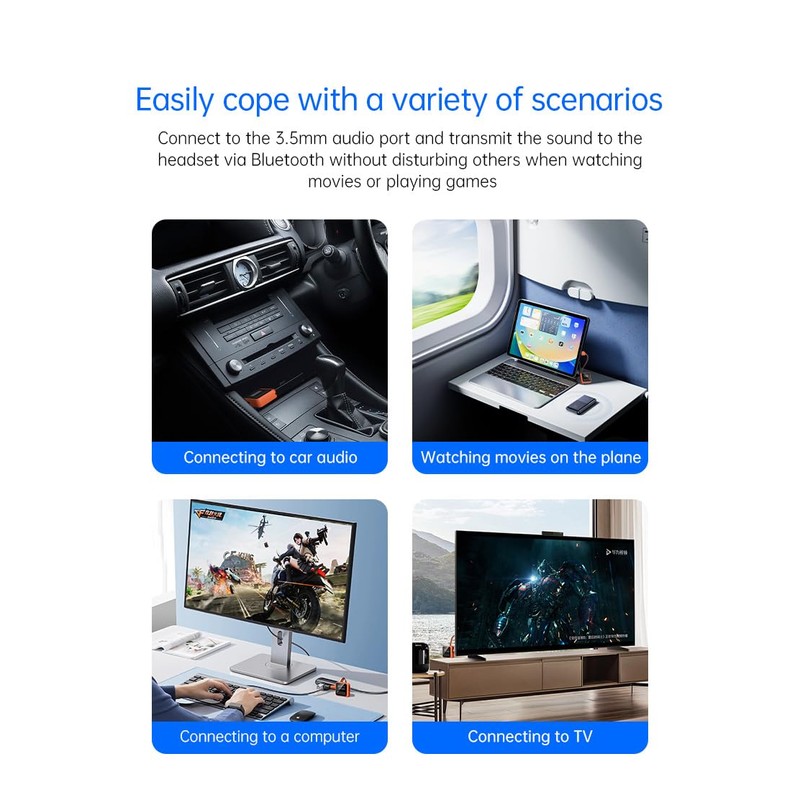 7JI Bluetooth 5.3 Transmitter Adapter for Aircraft, 3.5 mm AUX