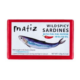 Matiz Spicy Wild Spanish Sardines in Olive Oil and Piri Piri Pepper, 4.2 oz (4.2 Ounce (Pack of 12))