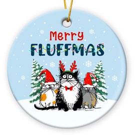 Tiny Detalles Cat Christmas Ornaments, Christmas Tree Decoration Ceramic Ornament 2024, Cat Lover Gifts for Women, Men, Kitten Ornaments for Christmas Tree, Two Side Printed Christmas Ornament