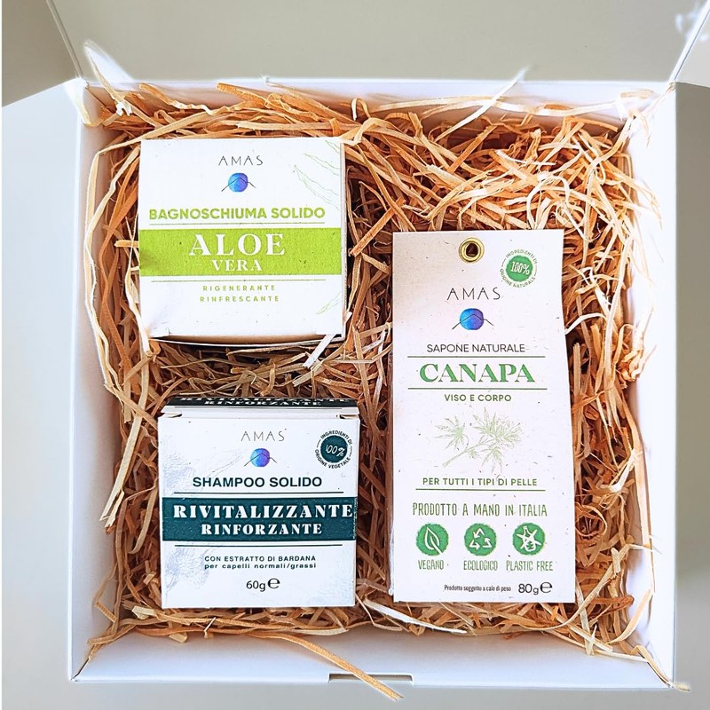 Eco Beauty Geschenkbox, natürlich, AMAS 1 festes Duschbad+1 festes Shampoo