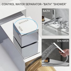 Artbath Waterfall Bathtub Faucet with Sprayer, 3-Hole Roman Tub Filler with Hand Shower Deck Mount Waterfall Tub Spout Set Chrome