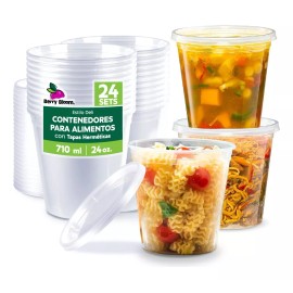 Berry Bloom 24 Envases para Alimentos Transparentes Reutilizables Deli: Tapas de Sellado Hermético, Ideales para Alimentos Fríos y Calientes, Apto para Microondas (24 onzas)
