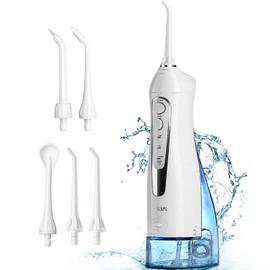 COSLUS Water Flosser Dental Pick: 300ML Oral Irrigator for Teeth Cleaning, Orthodontic, Braces & Sensitive Gums, Cordless Portable for Travel, IPX7 Waterproof, for Adults Teens Family Use, Pure White