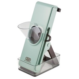 Toffy K-HC9-PA Safety Push Slicer (Pale Aqua) No Power Supply Required, Manual, 3-Way Flatten/Shred/Julienne Safe Design, Includes Pusher, Storage Container Included